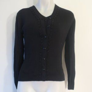 *Womens Babette Ballinger Black Beaded 2 Pc Sweater Set Knit Top Cardigan M